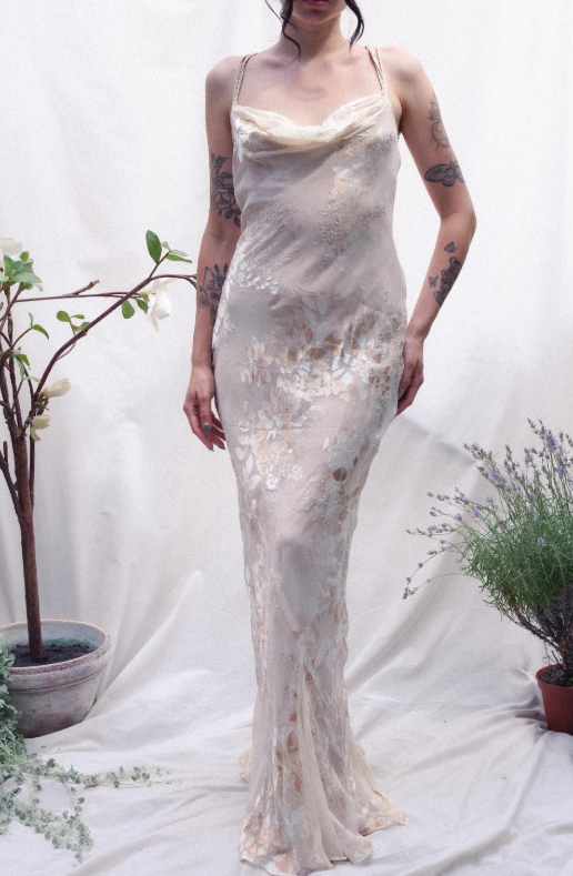 Vintage Sheath Spaghetti Straps Printed Chiffon Long Prom Dresses Glam Evening Dress with Beading ED03292