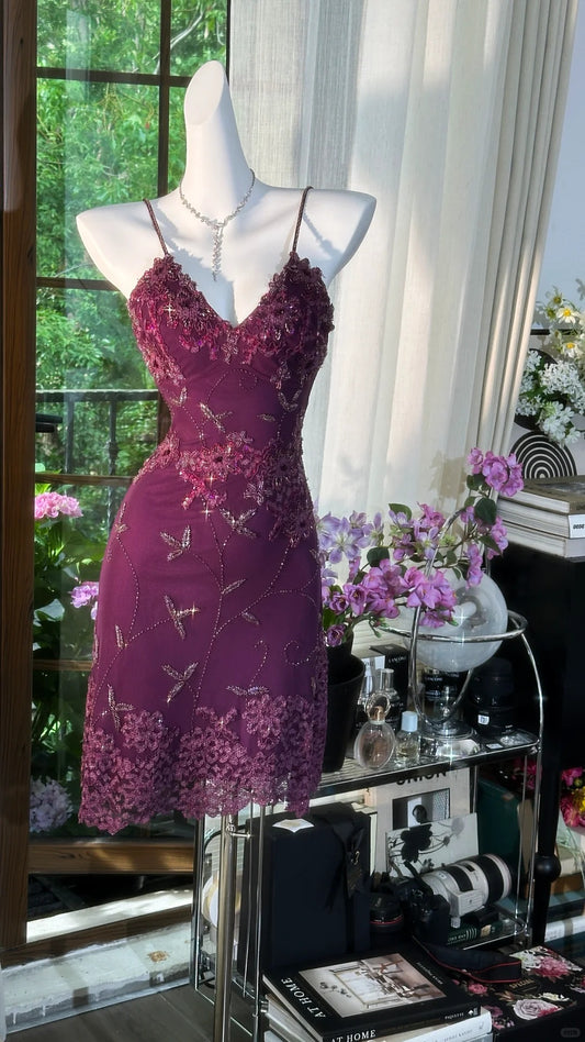 Superbe robe de soirée longue en satin fuchsia, style sirène, sans bretelles, ED02613