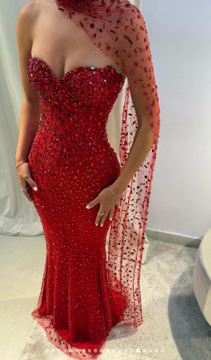 Elegant Green Sheath Strapless Satin Long Prom Dresses, Rhinestone Formal Evening Dresses ED03313