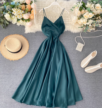 V-neck Green Formal Dresses Backless High Waist Party Dresses ED0333
