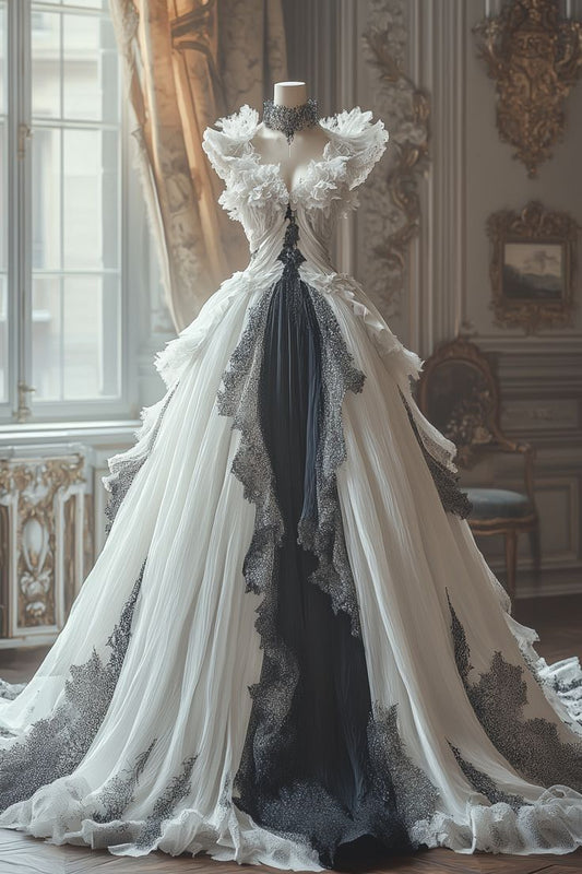 Stunning White V-Neck A-Line Chiffon Long Prom Dresses Elegant Wedding Dress ED03339