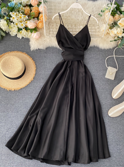 Einfarbiges rückenfreies Sling-Kleid mit hoher Taille ED0333