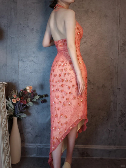 Superbe robe de soirée longue en satin fuchsia, style sirène, sans bretelles, ED02613