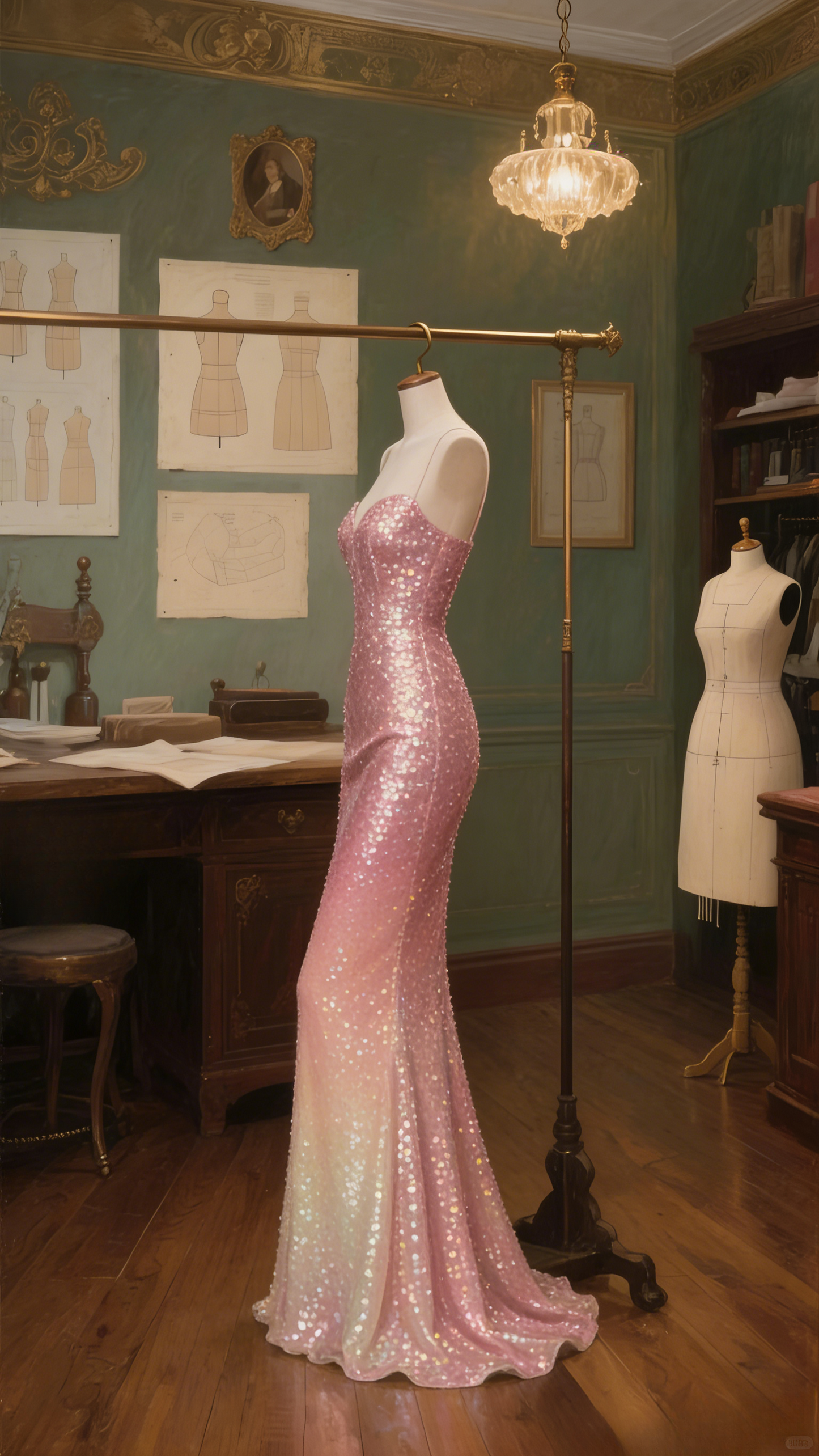 Fairytale Ombre Pink Spaghetti Strap Mermaid Sequin Long Prom Dresses, Formal Evening Gowns ED03373