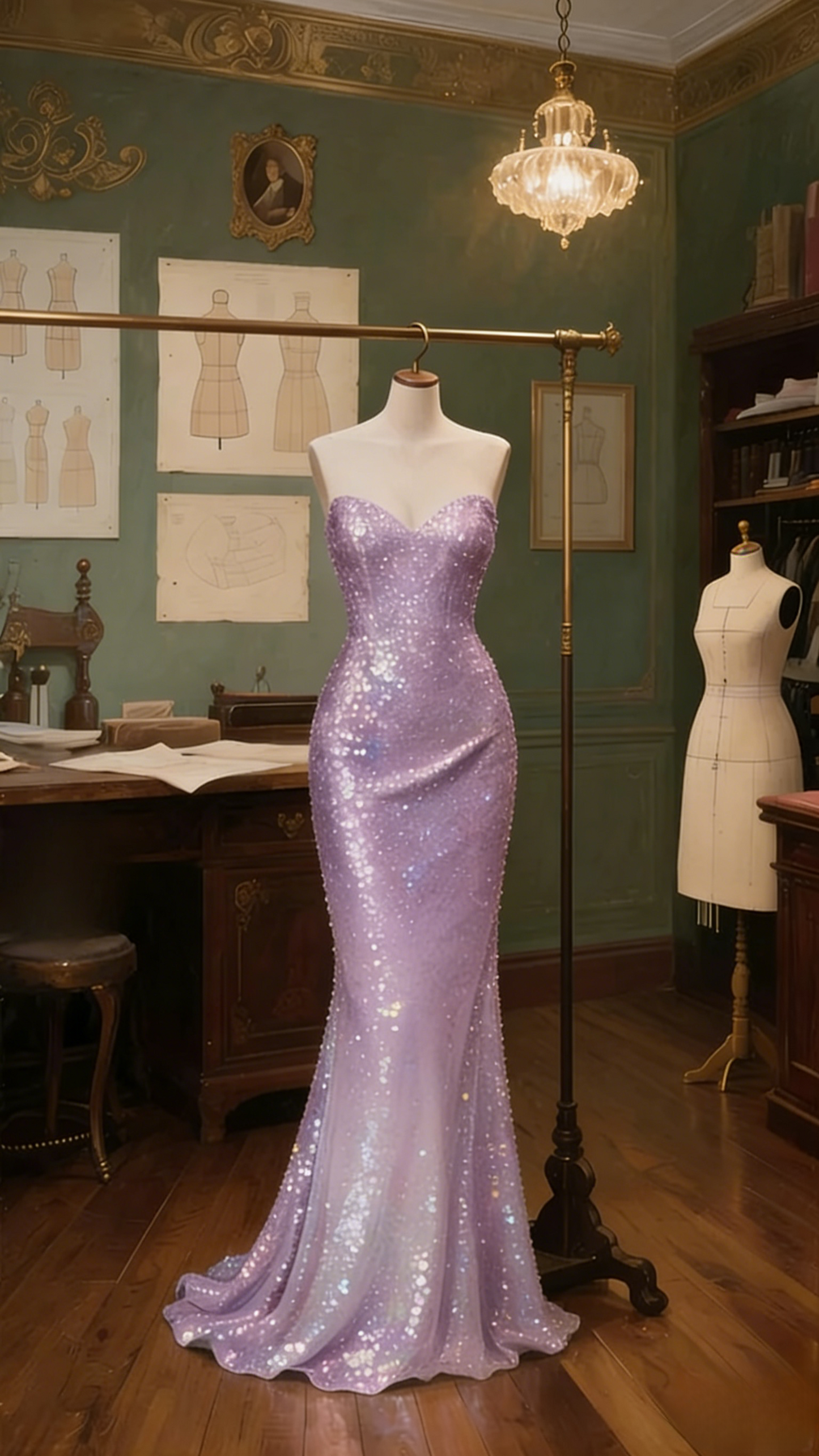 Fairytale Ombre Pink Spaghetti Strap Mermaid Sequin Long Prom Dresses, Formal Evening Gowns ED03373