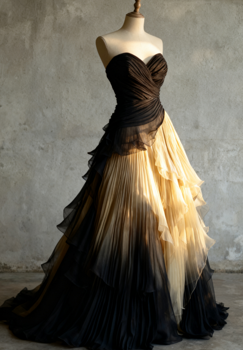 Elegant Black/White Sweetheart Neck A-Line Tulle Long Wedding Dress, Simple Evening Gown ED03385