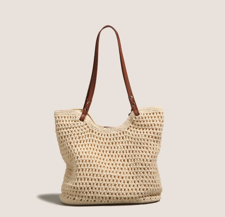 Sac fourre-tout tissé, sac à bandoulière grande capacité pour vacances à la plage, ED0343
