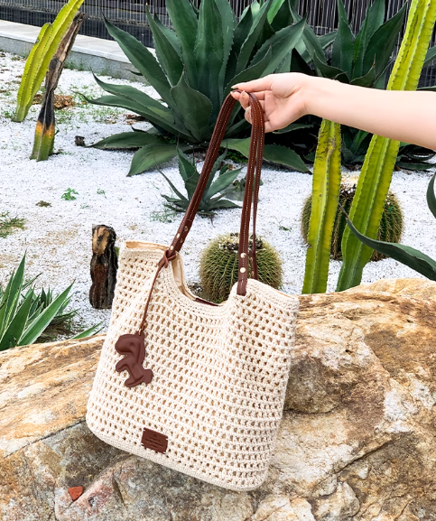 Sac fourre-tout tissé, sac à bandoulière grande capacité pour vacances à la plage, ED0343