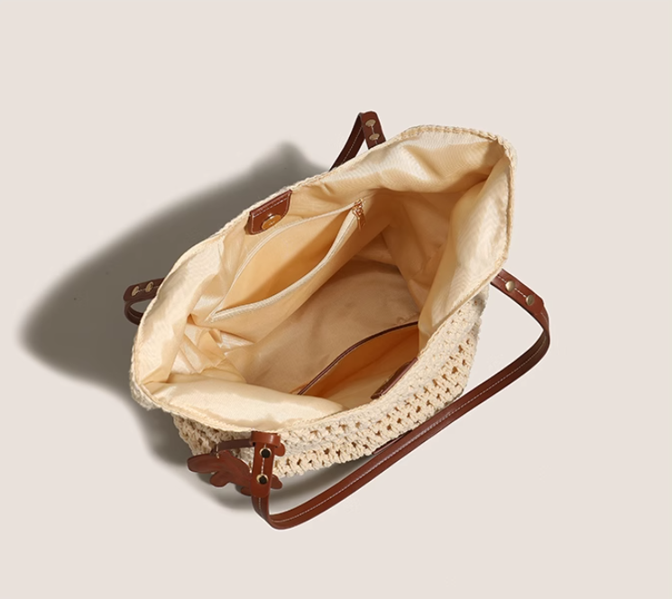 Sac fourre-tout tissé, sac à bandoulière grande capacité pour vacances à la plage, ED0343