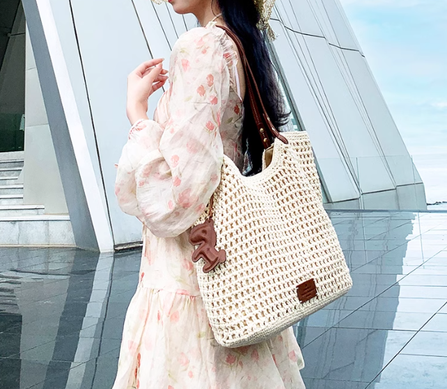 Sac fourre-tout tissé, sac à bandoulière grande capacité pour vacances à la plage, ED0343
