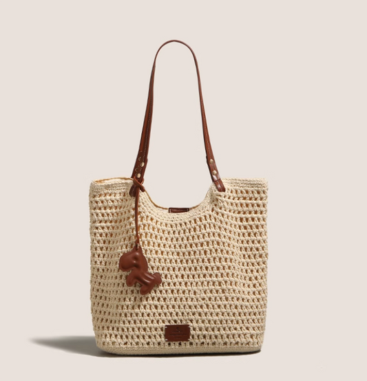 Sac fourre-tout tissé, sac à bandoulière grande capacité pour vacances à la plage, ED0343