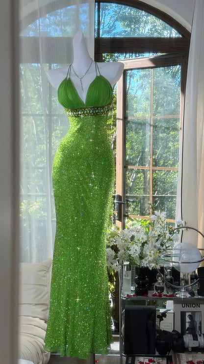 Sparkly Green Mermaid Sweetheart Backless Stunning Prom Dresses, Vintage Beaded Evening Gowns ED03452