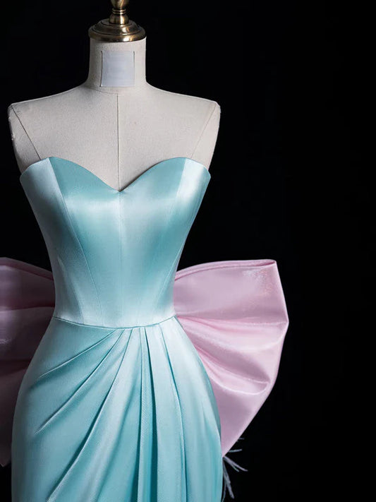 Superbe robe de soirée longue en satin fuchsia, style sirène, sans bretelles, ED02613