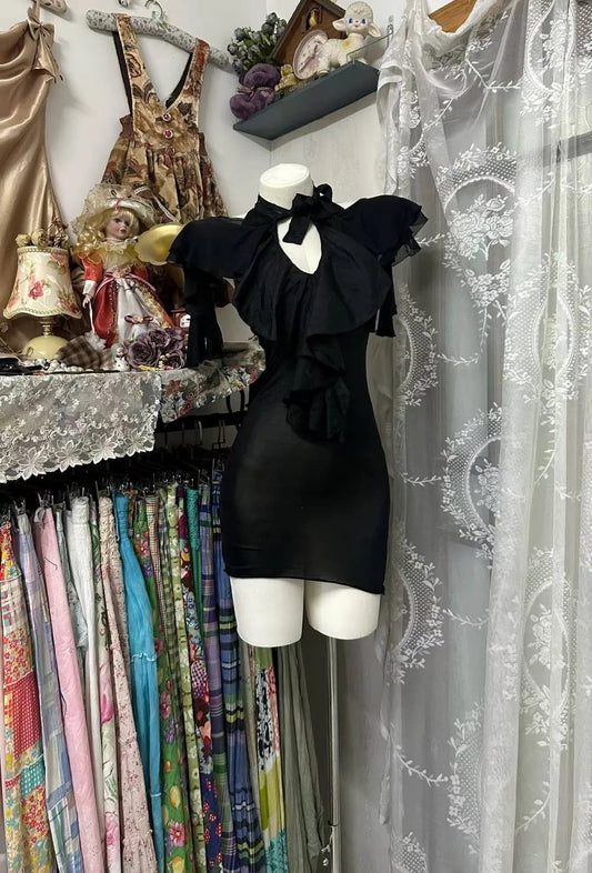 Vintage Black Bodycon Chiffon Short Homecoming Dress Birthday Dress ED03493