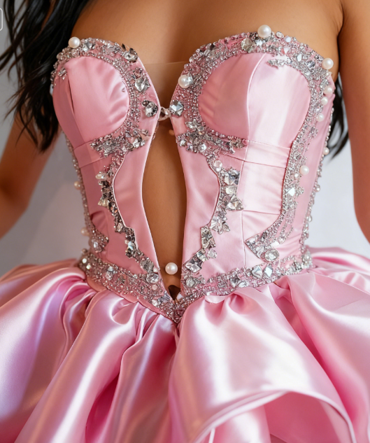 Gorgeous Pink Sweetheart Neck A-Line Satin Beaded Short Homecoming Dress ED03504