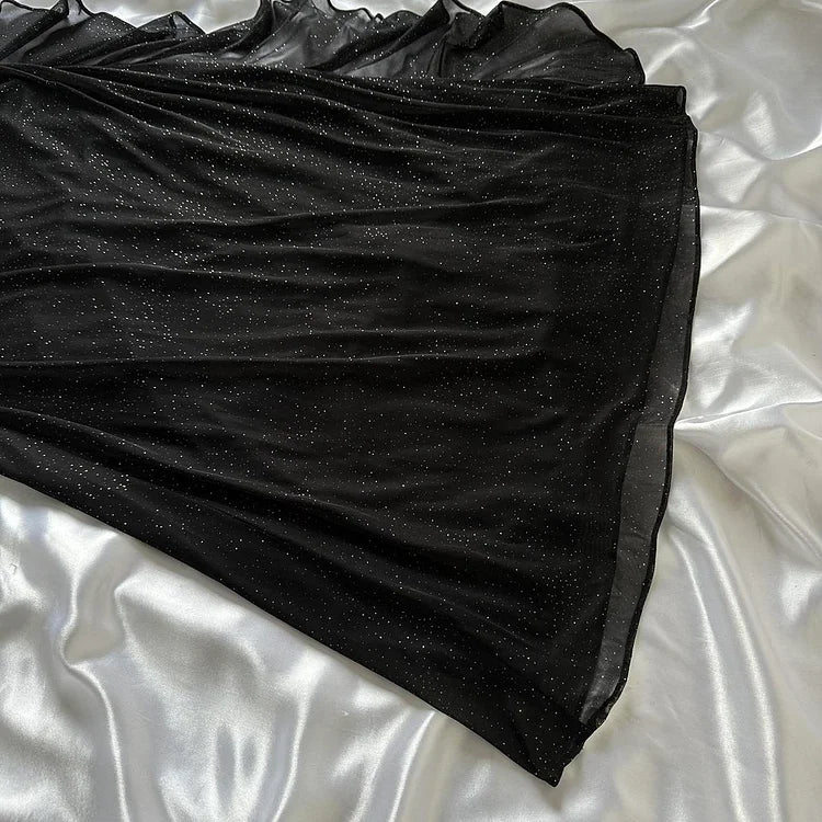 Glitter Black Sweetheart Neck Bodycon Birthday Dresses Ruffle Chiffon Formal Dresses Party Dress ED03551