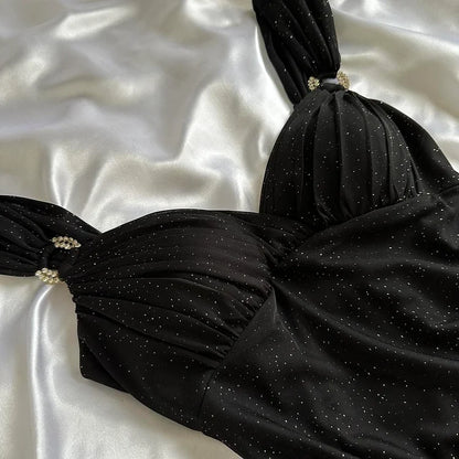 Glitter Black Sweetheart Neck Bodycon Birthday Dresses Ruffle Chiffon Formal Dresses Party Dress ED03551