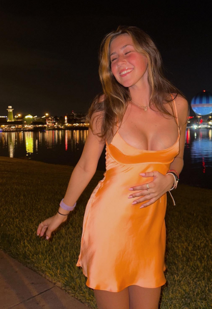 Simple Spaghetti Straps Orange 8th Grade Homecoming Dress Sweet Birthday Outfit Fashion Cocktail Dress  ED03559