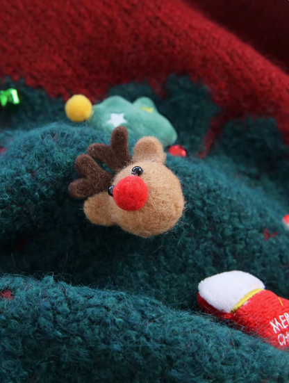 Christmas atmosphere red round neck knitted sweater ED0356
