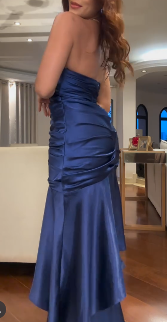 Glamour Navy Blue Sweetheart Neck Mermaid Prom Dresses Satin Long Formal Dress Birthday Outfit ED03576
