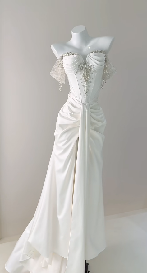 Superbe robe de soirée longue en satin fuchsia, style sirène, sans bretelles, ED02613