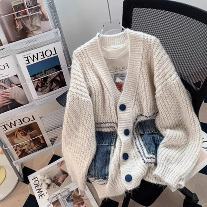 Retro Japanese denim patchwork cardigan ED0358