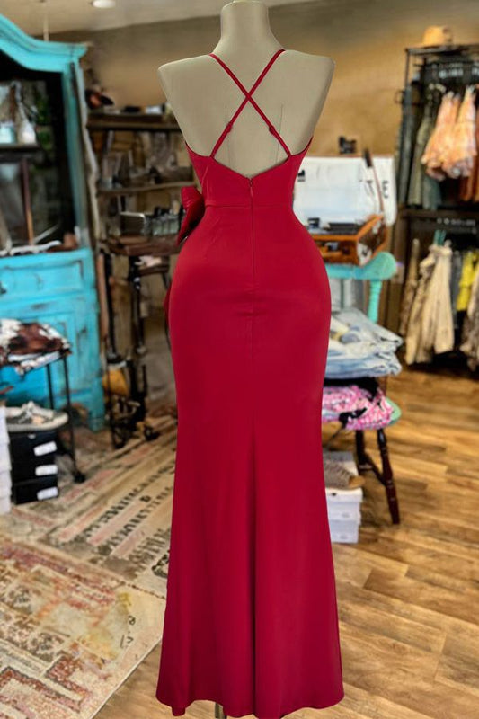 Superbe robe de soirée longue en satin fuchsia, style sirène, sans bretelles, ED02613