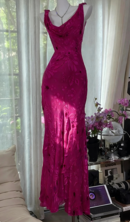 Glam Vintage Sheath Prom Dresses Chiffon Floral Purple Long Formal Dresses Beaded Wedding Guest Dresses  ED03618