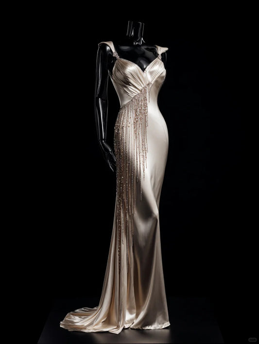 Superbe robe de soirée longue en satin fuchsia, style sirène, sans bretelles, ED02613