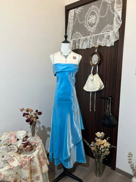 Superbe robe de soirée longue en satin fuchsia, style sirène, sans bretelles, ED02613