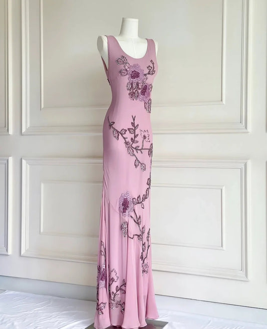 Superbe robe de soirée longue en satin fuchsia, style sirène, sans bretelles, ED02613
