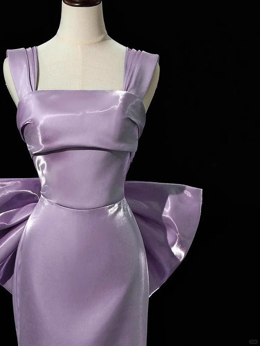 Superbe robe de soirée longue en satin fuchsia, style sirène, sans bretelles, ED02613