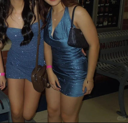 Modest Blue Strapless Sheath Short Homecoming Dress Fashion Sparkly Party Dress Satin 18th Birthday Outfit ED03655