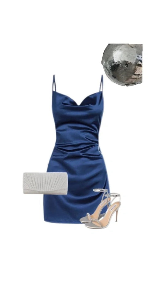 Modest Navy Blue Spaghetti Strap Sheath Short Homecoming Outfit Elegant Party Dress Satin Middle School Hoco Dresses ED03657