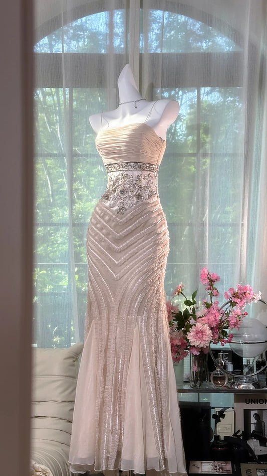 Superbe robe de soirée longue en satin fuchsia, style sirène, sans bretelles, ED02613