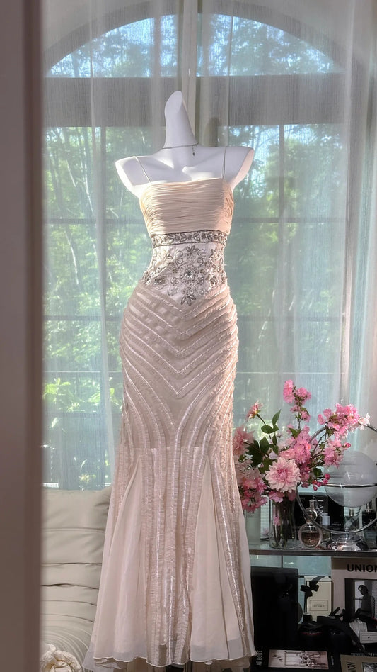 Superbe robe de soirée longue en satin fuchsia, style sirène, sans bretelles, ED02613