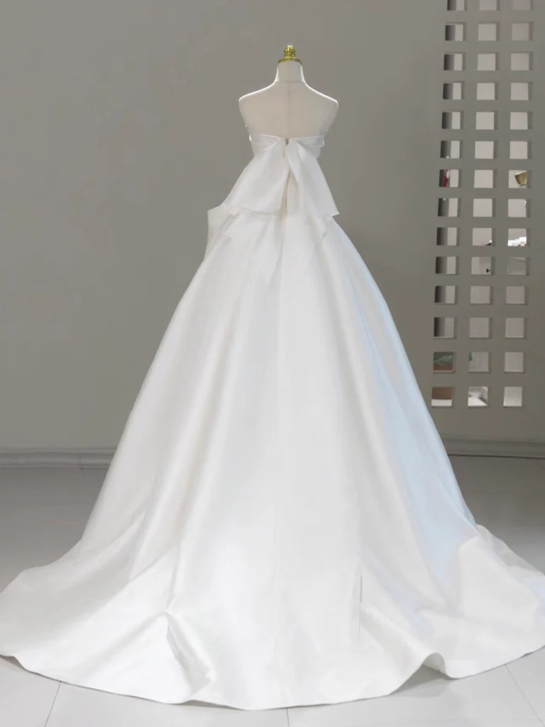 A-Line Sweetheart Neck Satin White Long Prom Dress ED037