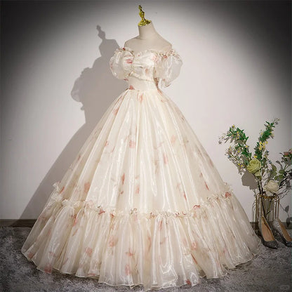 Elegant Off-the-shoulder Light Champagne Ball Gown Quinceanera Dress Organza Sweet 16 Dress ED03702