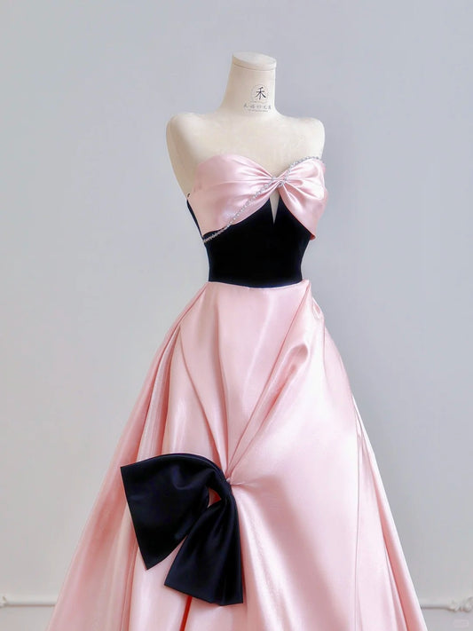 Elegant Pink A-Line Long Prom Dresses Satin Sweetheart Formal Evening Dress Sweet 16 Dress ED03715