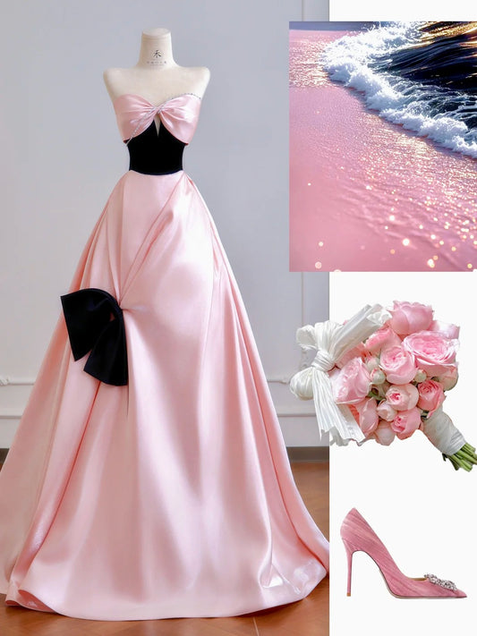 Elegant Pink A-Line Long Prom Dresses Satin Sweetheart Formal Evening Dress Sweet 16 Dress ED03715