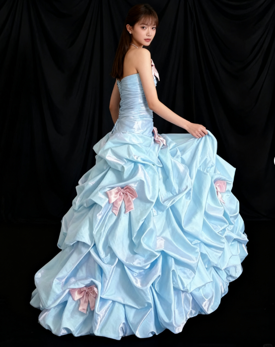 Vintage Blue Ball Gown Prom Dress Sweetheart Neck Satin Quinceanera Dress Bow Sweet 16 Dress ED03720