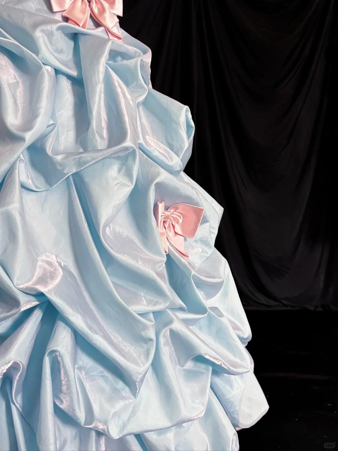 Vintage Blue Ball Gown Prom Dress Sweetheart Neck Satin Quinceanera Dress Bow Sweet 16 Dress ED03720