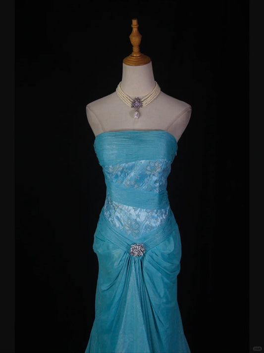 Superbe robe de soirée longue en satin fuchsia, style sirène, sans bretelles, ED02613