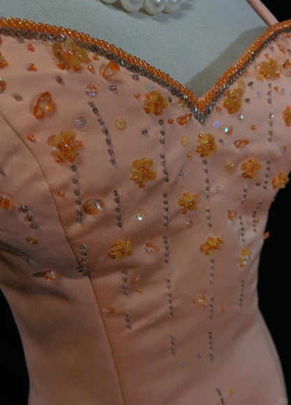 Vintage Sheath Spaghetti Strap Long Prom Dress Fairytale Chiffon Beaded Formal Dress Orange Birthday Party Dress ED03727