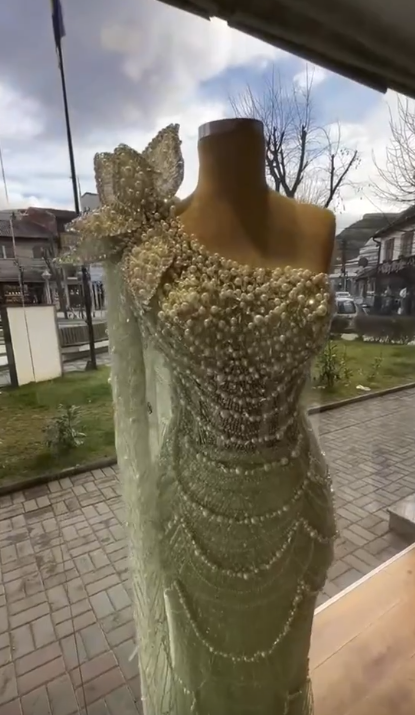 Elegant Green One Shoulder Sheath Long Prom Dress Beaded Tulle Formal Evening Dress Wedding Guest Outfit ED03737