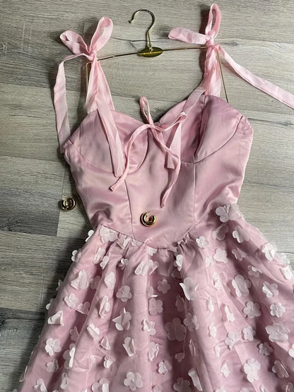 Fashion Pink A-line Birthday Dress Strap Tulle Satin Short Homecoming Dress Party Dress ED03756