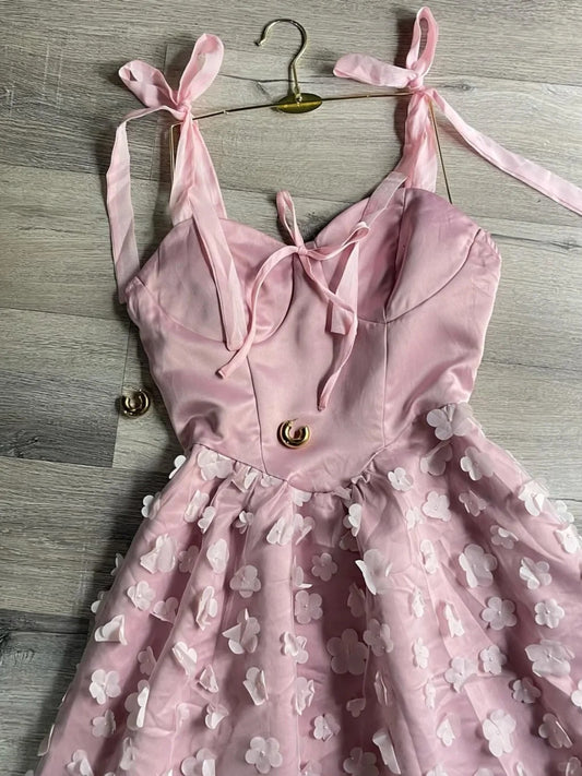 Fashion Pink A-line Birthday Dress Strap Tulle Satin Short Homecoming Dress Party Dress ED03756