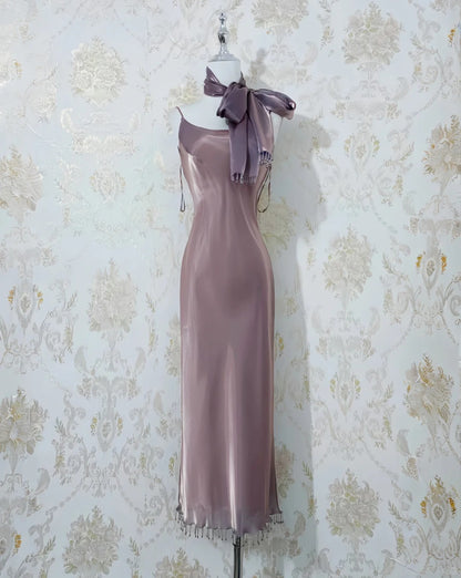 Superbe robe de soirée longue en satin fuchsia, style sirène, sans bretelles, ED02613