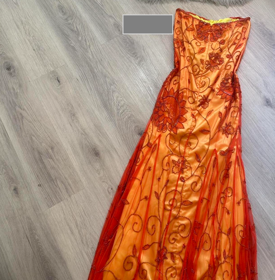 Vintage Strapless A-Line Long Prom Dress Orange Beaded Chiffon Formal Dress Elegant Evening Gown ED03778