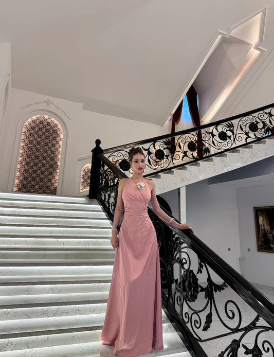 Superbe robe de soirée longue en satin fuchsia, style sirène, sans bretelles, ED02613